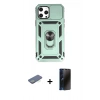 MARSİLYAN™- iPhone 12 Pro Max Kılıf Ahenk Klasik - Siyah 3D Antistatik Hayalet Cam Ekran Koruyucu + Renkli Kamera Lens Koruma Cam - YL