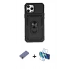 MARSİLYAN™- iPhone 12 Pro Max Kılıf Ahenk Klasik - Siyah 3D Antistatik Seramik Nano Ekran Koruyucu + Metal Kamera Lens Koruma Cam - GD