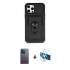 MARSİLYAN™- iPhone 12 Pro Max Kılıf Ahenk Klasik - Siyah 3D Antistatik Seramik Nano Ekran Koruyucu + Neon Fosforlu Kamera Lens - MI