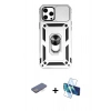MARSİLYAN™- iPhone 12 Pro Max Kılıf Ahenk Klasik - Siyah 3D Antistatik Seramik Nano Ekran Koruyucu + Mavi Renkli Kamera Lens Koruma Cam