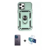 MARSİLYAN™- iPhone 12 Pro Max Kılıf Ahenk Klasik - Siyah 3D Antistatik Seramik Nano Ekran Koruyucu + Neon Fosforlu Kamera Lens - MI