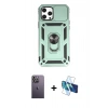 MARSİLYAN™- iPhone 12 Pro Max Kılıf Ahenk Klasik - Siyah 3D Antistatik Seramik Nano Ekran Koruyucu + Neon Fosforlu Kamera Lens - BZ