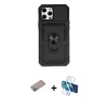 MARSİLYAN™- iPhone 12 Pro Max Kılıf Ahenk Klasik - Siyah 3D Antistatik Seramik Nano Ekran Koruyucu + Shine Kamera Lens Koruma Cam - SABE