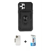 MARSİLYAN™- iPhone 12 Pro Max Kılıf Ahenk Klasik - Siyah 5D Eko Cam Ekran Koruyucu + Shine Kamera Lens - GD
