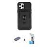 MARSİLYAN™- iPhone 12 Pro Max Kılıf Ahenk Klasik - Siyah 5D Eko Cam Ekran Koruyucu + Mavi Renkli Kamera Lens Koruma Cam