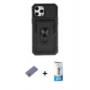 MARSİLYAN™- iPhone 12 Pro Max Kılıf Ahenk Klasik - Siyah 5D Eko Cam Ekran Koruyucu + Metal Kamera Lens Koruma Cam - GD