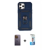 MARSİLYAN™- iPhone 12 Pro Max Kılıf Ahenk Klasik - Siyah 5D Eko Cam Ekran Koruyucu + Neon Fosforlu Kamera Lens - SI