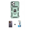 MARSİLYAN™- iPhone 12 Pro Max Kılıf Ahenk Klasik - Siyah 5D Eko Cam Ekran Koruyucu + Neon Fosforlu Kamera Lens - SI