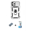 MARSİLYAN™- iPhone 12 Pro Max Kılıf Ahenk Klasik - Siyah 5D Eko Cam Ekran Koruyucu + Siyah Shine Kamera Lens Koruma Cam