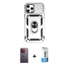 MARSİLYAN™- iPhone 12 Pro Max Kılıf Ahenk Klasik - Siyah 5D Eko Cam Ekran Koruyucu + Turuncu Neon Fosforlu Kamera Lens