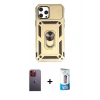 MARSİLYAN™- iPhone 12 Pro Max Kılıf Ahenk Klasik - Siyah 5D Eko Cam Ekran Koruyucu + Turuncu Neon Fosforlu Kamera Lens