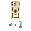 MARSİLYAN™- iPhone 12 Pro Max Kılıf Ahenk Klasik - Siyah 5D Eko Cam Ekran Koruyucu + Renkli Kamera Lens Koruma Cam - TU