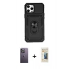 MARSİLYAN™- iPhone 12 Pro Max Kılıf Ahenk Klasik - Siyah 6D Mat Seramik Hayalet Nano Ekran Koruyucu + Neon Fosforlu Kamera Lens - BZ
