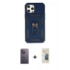 MARSİLYAN™- iPhone 12 Pro Max Kılıf Ahenk Klasik - Siyah 6D Mat Seramik Hayalet Nano Ekran Koruyucu + Neon Fosforlu Kamera Lens - BZ