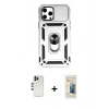 MARSİLYAN™- iPhone 12 Pro Max Kılıf Ahenk Klasik - Siyah 6D Mat Seramik Hayalet Nano Ekran Koruyucu + Gold Shine Kamera Lens