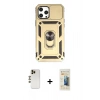 MARSİLYAN™- iPhone 12 Pro Max Kılıf Ahenk Klasik - Siyah 6D Mat Seramik Hayalet Nano Ekran Koruyucu + Gold Shine Kamera Lens