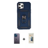 MARSİLYAN™- iPhone 12 Pro Max Kılıf Ahenk Klasik - Siyah 6D Mat Seramik Hayalet Nano Ekran Koruyucu + Neon Fosforlu Kamera Lens - MI
