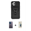 MARSİLYAN™- iPhone 12 Pro Max Kılıf Ahenk Klasik - Siyah 6D Mat Seramik Hayalet Nano Ekran Koruyucu + Neon Fosforlu Kamera Lens - MI