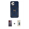 MARSİLYAN™- iPhone 12 Pro Max Kılıf Ahenk Klasik - Siyah 6D Mat Seramik Hayalet Nano Ekran Koruyucu + Neon Fosforlu Kamera Lens - TU