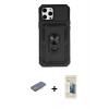 MARSİLYAN™- iPhone 12 Pro Max Kılıf Ahenk Klasik - Siyah 6D Mat Seramik Hayalet Nano Ekran Koruyucu + Pembe Renkli Kamera Lens Koruma Cam