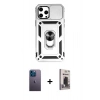 MARSİLYAN™- iPhone 12 Pro Max Kılıf Ahenk Klasik - Siyah Bilvis Hayalet Cam Ekran Koruyucu + Neon Fosforlu Kamera Lens - MI
