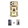 MARSİLYAN™- iPhone 12 Pro Max Kılıf Ahenk Klasik - Siyah Bilvis Hayalet Cam Ekran Koruyucu + Neon Fosforlu Kamera Lens - MI