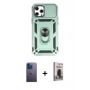 MARSİLYAN™- iPhone 12 Pro Max Kılıf Ahenk Klasik - Siyah Bilvis Hayalet Cam Ekran Koruyucu + Neon Fosforlu Kamera Lens - MI