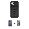 MARSİLYAN™- iPhone 12 Pro Max Kılıf Ahenk Klasik - Siyah Bilvis Hayalet Cam Ekran Koruyucu + Neon Fosforlu Kamera Lens - MI
