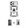 MARSİLYAN™- iPhone 12 Pro Max Kılıf Ahenk Klasik - Siyah Bilvis Hayalet Cam Ekran Koruyucu + Neon Fosforlu Kamera Lens - TU