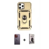 MARSİLYAN™- iPhone 12 Pro Max Kılıf Ahenk Klasik - Siyah Bilvis Hayalet Cam Ekran Koruyucu + Neon Fosforlu Kamera Lens - TU