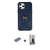 MARSİLYAN™- iPhone 12 Pro Max Kılıf Ahenk Klasik - Siyah Bilvis Hayalet Cam Ekran Koruyucu + Renkli Kamera Lens Koruma Cam - PE