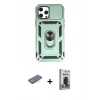 MARSİLYAN™- iPhone 12 Pro Max Kılıf Ahenk Klasik - Siyah Bilvis Hayalet Cam Ekran Koruyucu + Renkli Kamera Lens Koruma Cam - PE