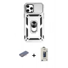 MARSİLYAN™- iPhone 12 Pro Max Kılıf Ahenk Klasik - Siyah Bilvis Hayalet Cam Ekran Koruyucu + Pembe Renkli Kamera Lens Koruma Cam