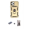 MARSİLYAN™- iPhone 12 Pro Max Kılıf Ahenk Klasik - Siyah Bilvis Hayalet Cam Ekran Koruyucu + Renkli Kamera Lens Koruma Cam - PE