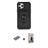 MARSİLYAN™- iPhone 12 Pro Max Kılıf Ahenk Klasik - Siyah Bilvis Hayalet Cam Ekran Koruyucu + Renkli Kamera Lens Koruma Cam - PE