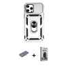 MARSİLYAN™- iPhone 12 Pro Max Kılıf Ahenk Klasik - Siyah Bilvis Hayalet Cam Ekran Koruyucu + Renkli Kamera Lens Koruma Cam - PE