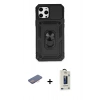 MARSİLYAN™- iPhone 12 Pro Max Kılıf Ahenk Klasik - Siyah Bilvis Hayalet Cam Ekran Koruyucu + Pembe Renkli Kamera Lens Koruma Cam