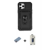 MARSİLYAN™- iPhone 12 Pro Max Kılıf Ahenk Klasik - Siyah Bilvis Hayalet Cam Ekran Koruyucu + Shine Kamera Lens Koruma Cam - PE