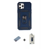MARSİLYAN™- iPhone 12 Pro Max Kılıf Ahenk Klasik - Siyah Bilvis Hayalet Cam Ekran Koruyucu + Shine Kamera Lens Koruma Cam - PE