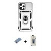 MARSİLYAN™- iPhone 12 Pro Max Kılıf Ahenk Klasik - Siyah Bilvis Hayalet Cam Ekran Koruyucu + Shine Kamera Lens Koruma Cam - PE
