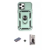 MARSİLYAN™- iPhone 12 Pro Max Kılıf Ahenk Klasik - Siyah Bilvis Hayalet Cam Ekran Koruyucu + Renkli Kamera Lens Koruma Cam - TU