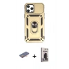 MARSİLYAN™- iPhone 12 Pro Max Kılıf Ahenk Klasik - Siyah Bilvis Hayalet Cam Ekran Koruyucu + Renkli Kamera Lens Koruma Cam - TU