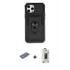 MARSİLYAN™- iPhone 12 Pro Max Kılıf Ahenk Klasik - Siyah Bilvis Hayalet Cam Ekran Koruyucu + Renkli Kamera Lens Koruma Cam - MI