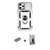 MARSİLYAN™- iPhone 12 Pro Max Kılıf Ahenk Klasik - Siyah Bilvis Hayalet Cam Ekran Koruyucu + Renkli Kamera Lens Koruma Cam - TU