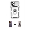 MARSİLYAN™- iPhone 12 Pro Max Kılıf Ahenk Klasik - Siyah Bilvis Hayalet Cam Ekran Koruyucu + Neon Fosforlu Kamera Lens - SI