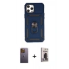 MARSİLYAN™- iPhone 12 Pro Max Kılıf Ahenk Klasik - Siyah Bilvis Hayalet Cam Ekran Koruyucu + Neon Fosforlu Kamera Lens - SI