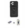 MARSİLYAN™- iPhone 12 Pro Max Kılıf Ahenk Klasik - Siyah Bilvis Hayalet Cam Ekran Koruyucu + Renkli Kamera Lens Koruma Cam - SI