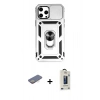 MARSİLYAN™- iPhone 12 Pro Max Kılıf Ahenk Klasik - Siyah Bilvis Hayalet Cam Ekran Koruyucu + Renkli Kamera Lens Koruma Cam - SI