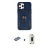 MARSİLYAN™- iPhone 12 Pro Max Kılıf Ahenk Klasik - Siyah Bilvis Hayalet Cam Ekran Koruyucu + Renkli Kamera Lens Koruma Cam - SI