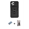 MARSİLYAN™- iPhone 12 Pro Max Kılıf Ahenk Klasik - Siyah Bilvis Hayalet Cam Ekran Koruyucu + Shine Kamera Lens Koruma Cam - PE